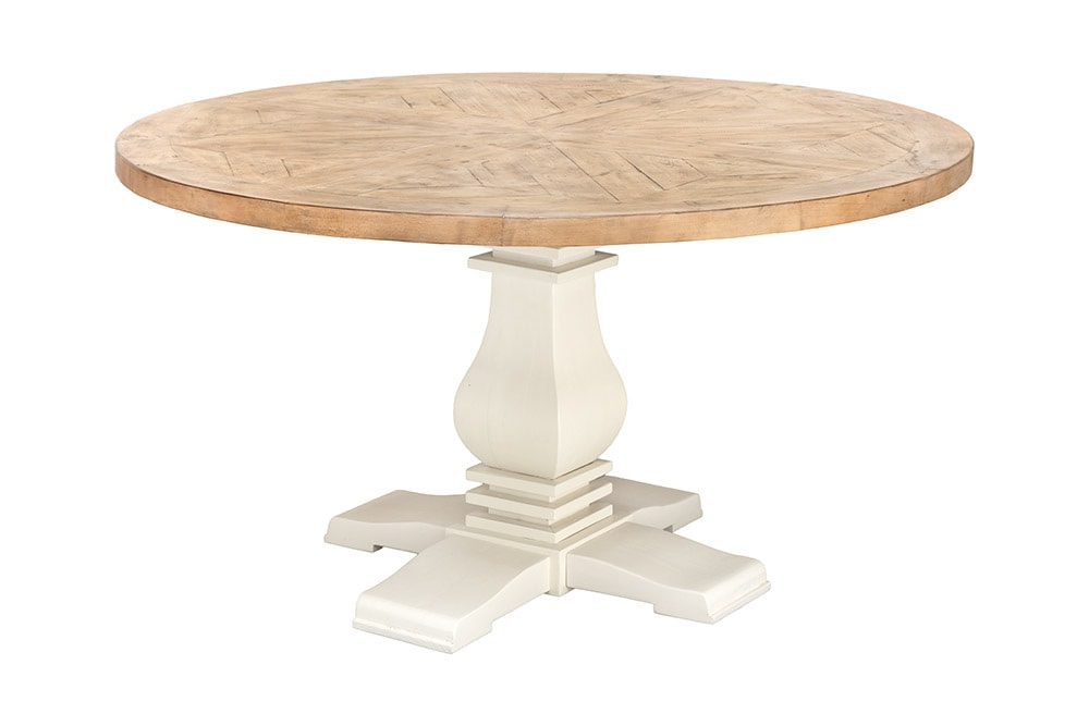 Runder Esstisch HAMPTONS 140cm hellbraun creme recycelte Pinie Massivholz