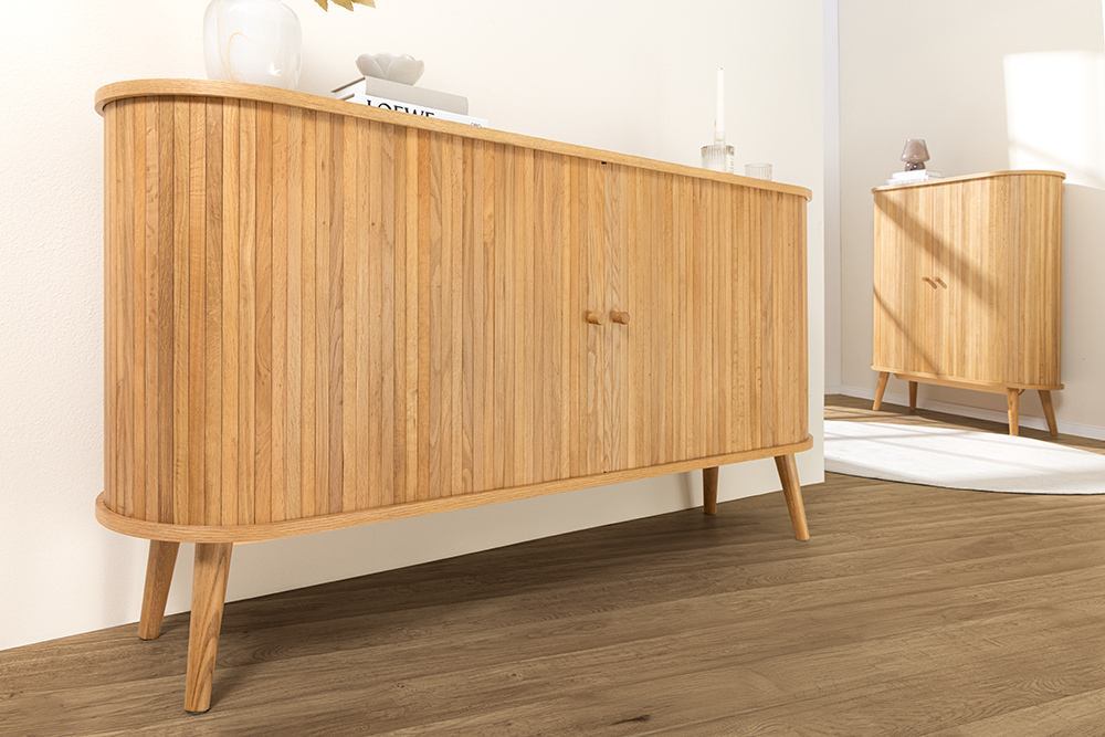 Retro Sideboard VALHALLA WOOD 160cm natur Eichenholz Schiebetüren