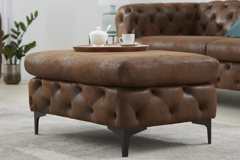 Chesterfield Sitzhocker MODERN BAROCK 90cm antik braun Fußhocker