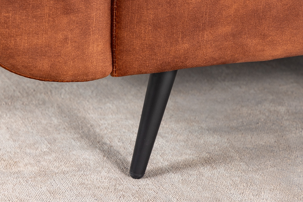 Schlafsofa BOUTIQUE 215cm rostbraun Samt 3-Sitzer mit mattschwarzen Füßen