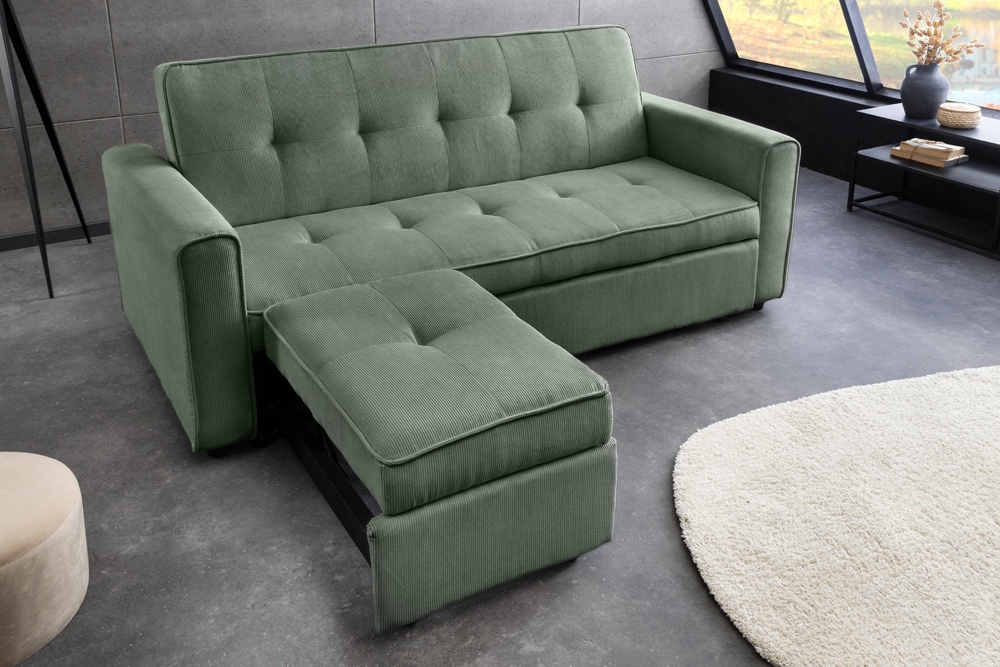 Ausziehbares Schlafsofa SMART 180cm grün Cord 2-Sitzer Couch mit Nosagfederung