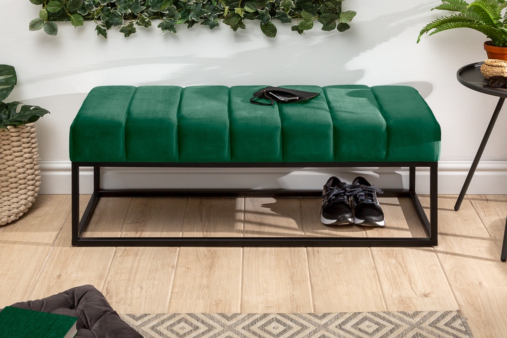 Elegante Sitzbank PETIT BEAUTÉ 110cm smaragdgrün Samt schwarzes Gestell