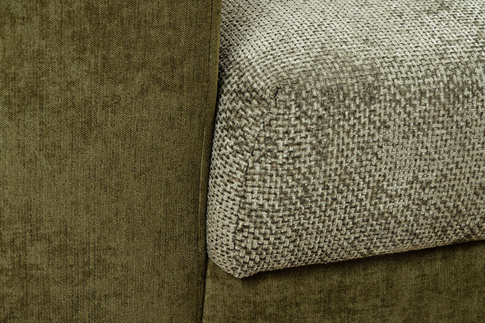 Ecksofa KENT 220cm grün Bicolor Chenille Federkern inkl. Hocker und Kissen