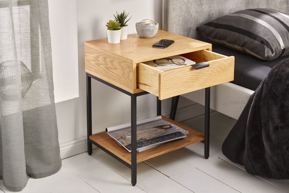 Industrial Nachttisch ELEMENTS 40cm Eiche Beistelltisch mit Schublade