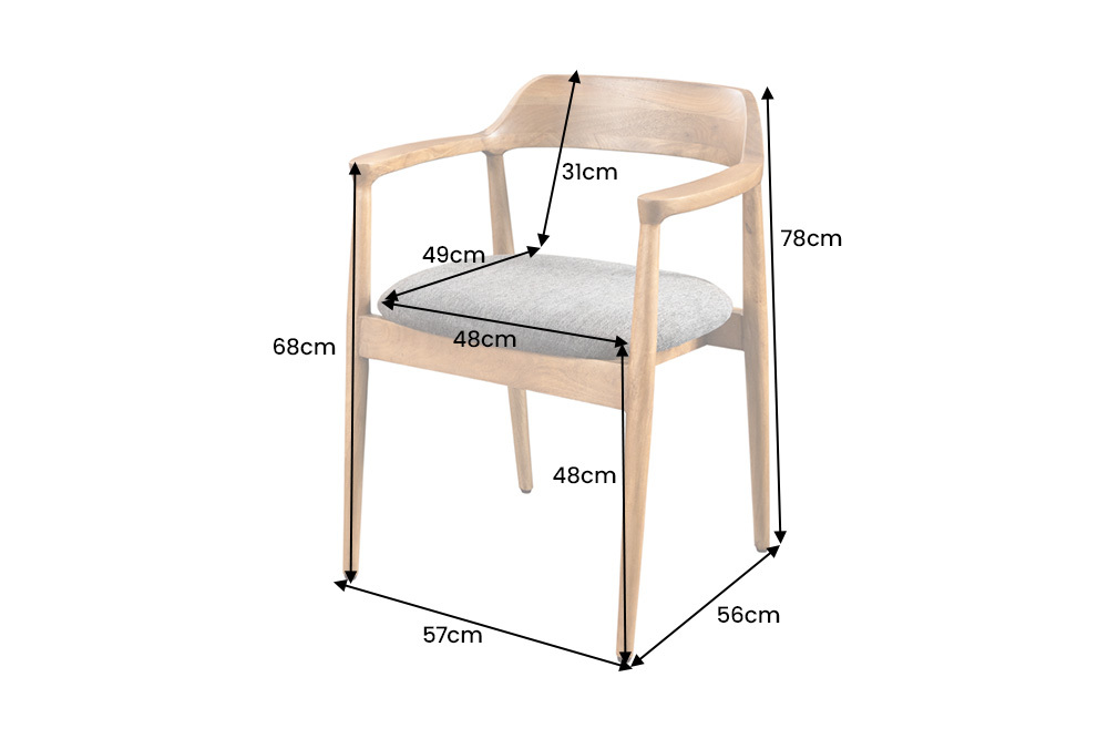 Design Stuhl KENNEDY braun grau massives Mangoholz honey finish Strukturstoff
