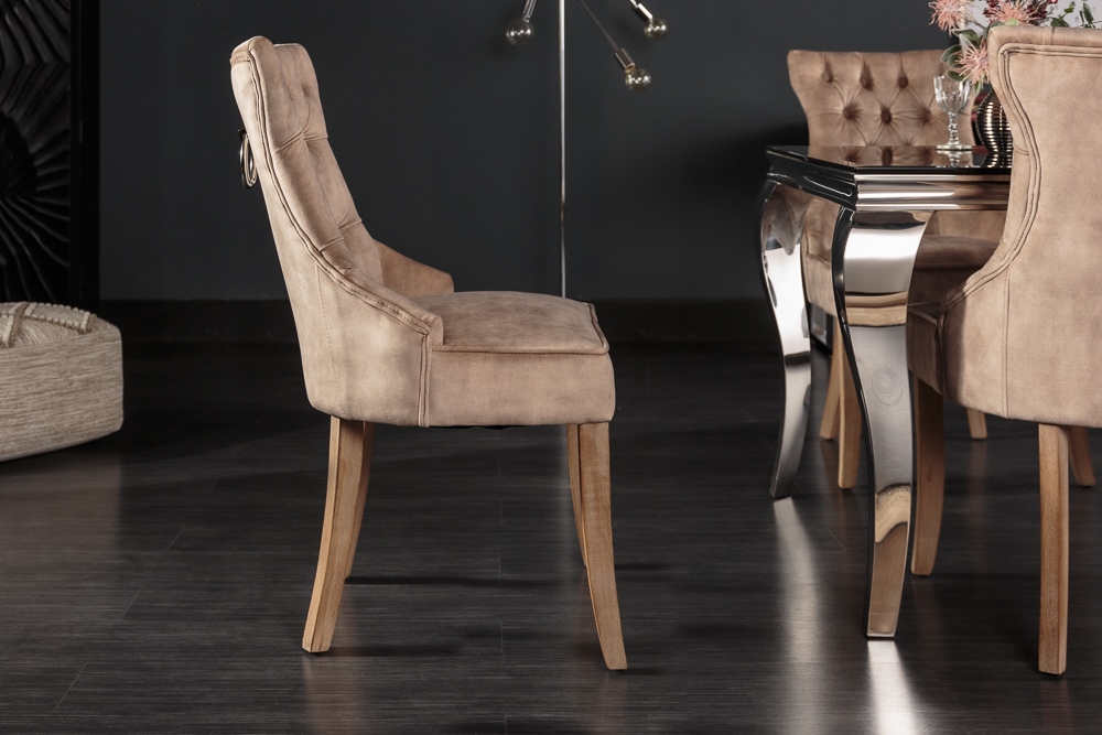 Eleganter Stuhl CASTLE cappuccino Samt Landhausstil mit Komfortgriff