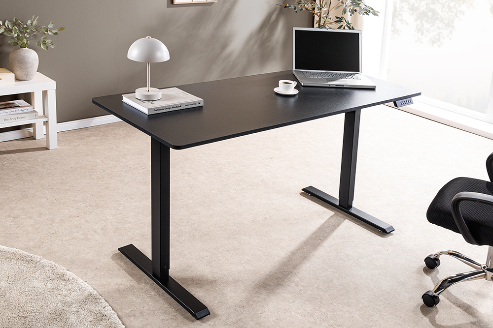 Höhenverstellbarer Schreibtisch BLACK DESK 140cm anthrazit schwarzes Metallgestell