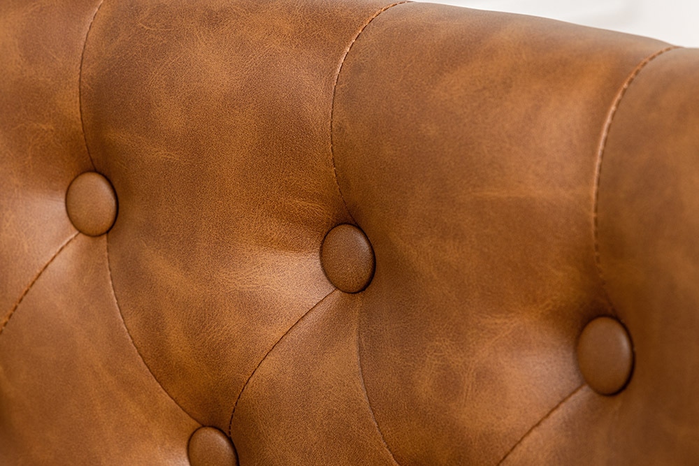 Chesterfield Stuhl CASTLE braun Kunstleder schwarz Gummiholz Ziernieten