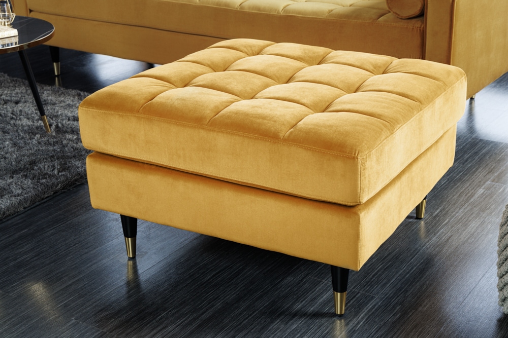 Design Hocker COZY VELVET 80cm senfgelb gold Samt Metallfüße Design Hocker COZY VELVET 80cm senfgelb gold Samt Metallfüße