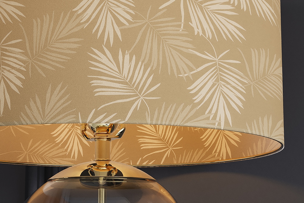 Moderne Tischlampe CLASSICO 60cm transparent Glas weiß gold Leinenschirm