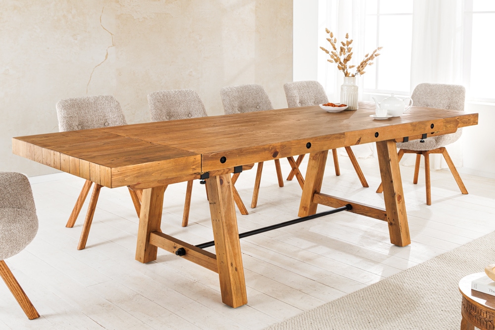 Massiver Esstisch FINCA 165-240cm vintage braun verlängerbar Pinienholz Bohlenoptik
