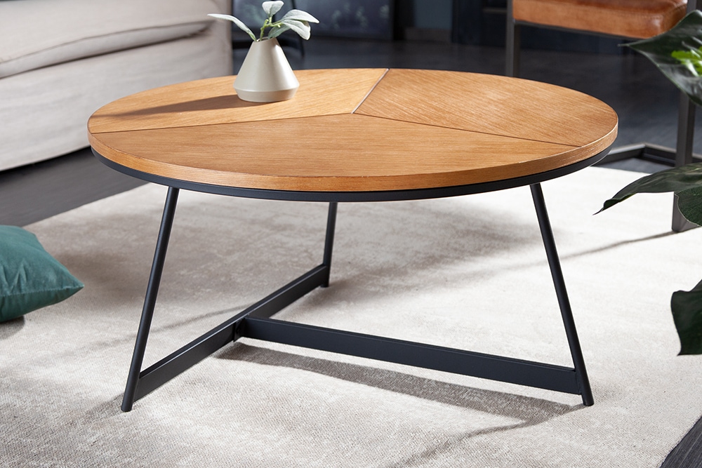 Runder Couchtisch OAK ELEGANCE 80cm Eiche Holz-Design schwarzes Metallgestell Runder Couchtisch OAK ELEGANCE 80cm Eiche Holz-Design schwarzes Metallgestell