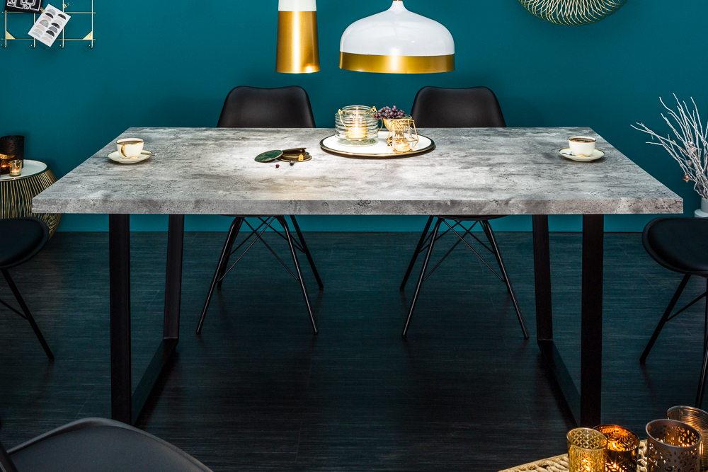 Moderner Esstisch LOFT 160cm grau Beton-Design schwarze Metallbeine Kufengestell Industrial