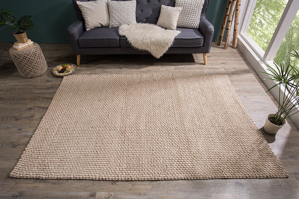 Handgearbeiteter Teppich WOOL 240x160cm beige aus Wolle
