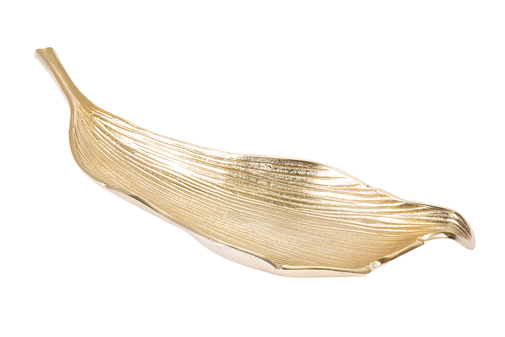 Handgefertigte Deko Schale ABSTRACT LEAF 65cm gold Aluminium