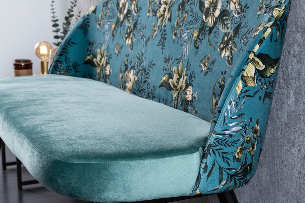 Design Bank PRÊT-À-PORTER türkis Samt florales Muster und goldene Fußkappen