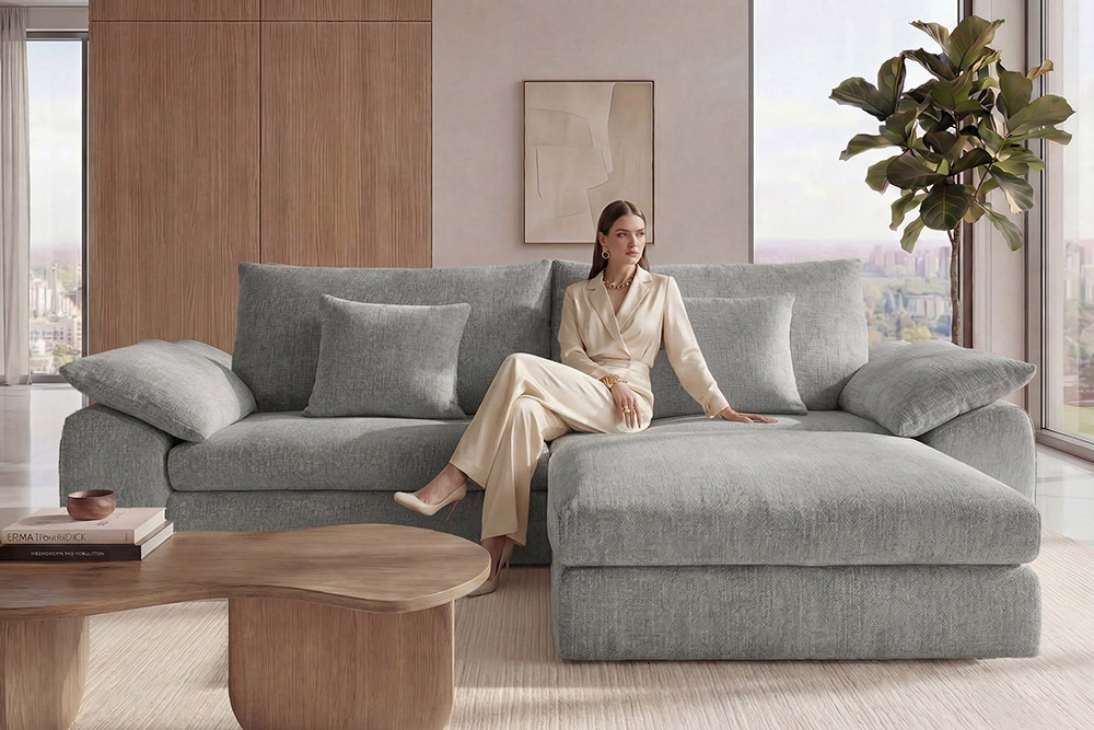 Stilvolles Big Sofa SOHO 260cm grau Chenille 4-Sitzer Couch mit Wellenunterfederung
