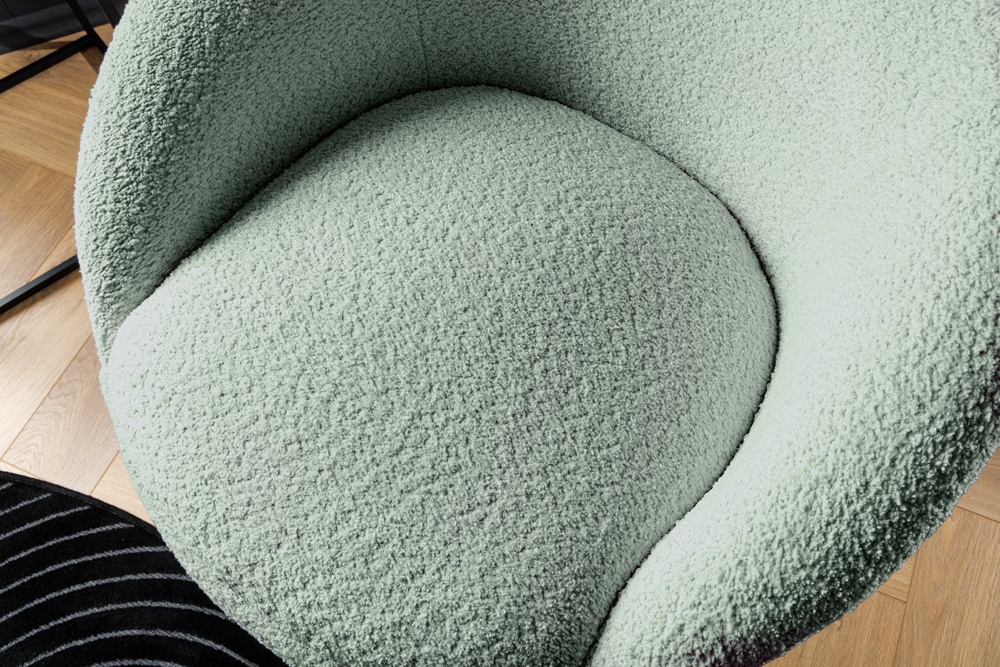 Drehbarer Design Sessel ALPINE salbei Bouclé 360° mit Armlehnen