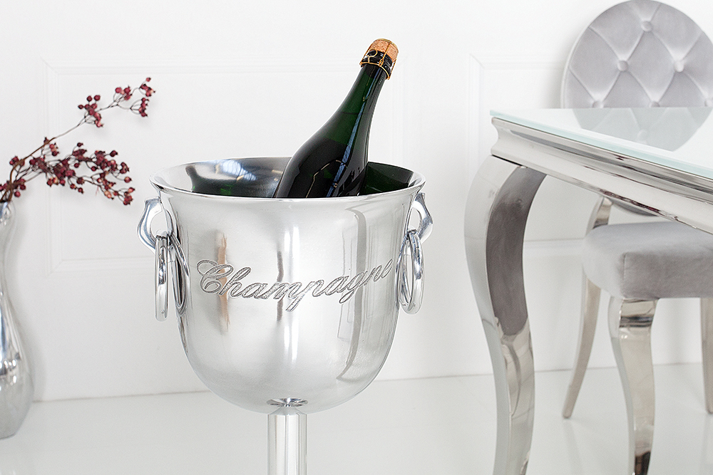 Eleganter Sektkühler CHAMPAGNE 75cm silber poliert Flaschenkühler