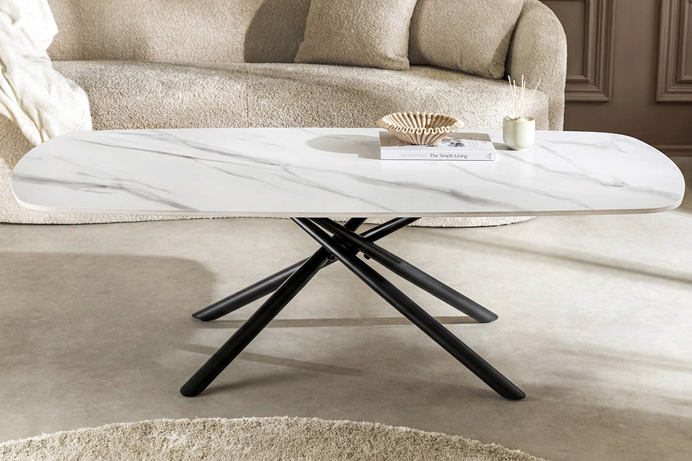 Design Couchtisch OSAKA 110cm weiß Keramik schwarz Sterngestell Metall » Jetzt kaufen