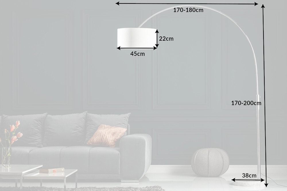 Ausziehbare Bogenlampe LOUNGE DEAL 170-200cm weiß Leinenschirm Stehlampe
