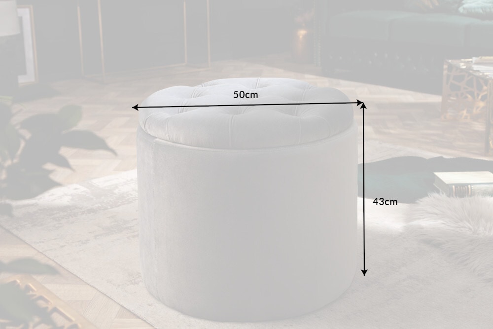 Eleganter Hocker MODERN BAROCK 50cm silbergrau Samt Aufbewahrungkorb
