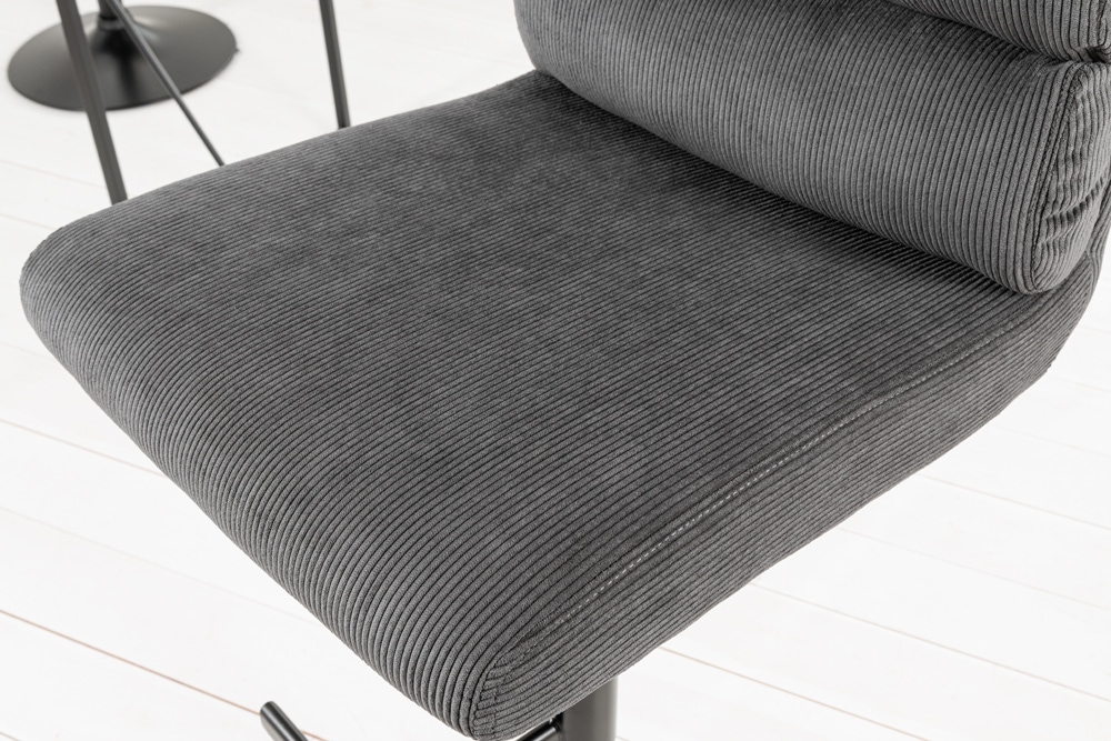 Höhenverstellbarer Barhocker COMFORT grau Cord drehbar mit Lehne Metall schwarz