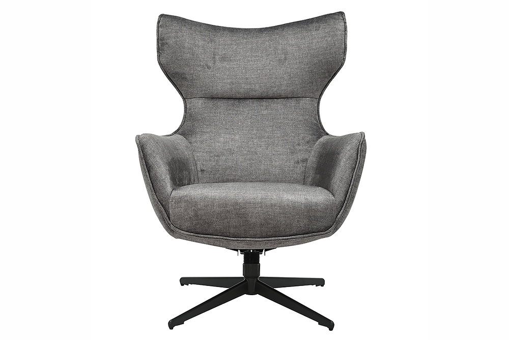 Drehbarer Sessel VOGUE grau Samt schwarze Metallbeine mit Armlehne