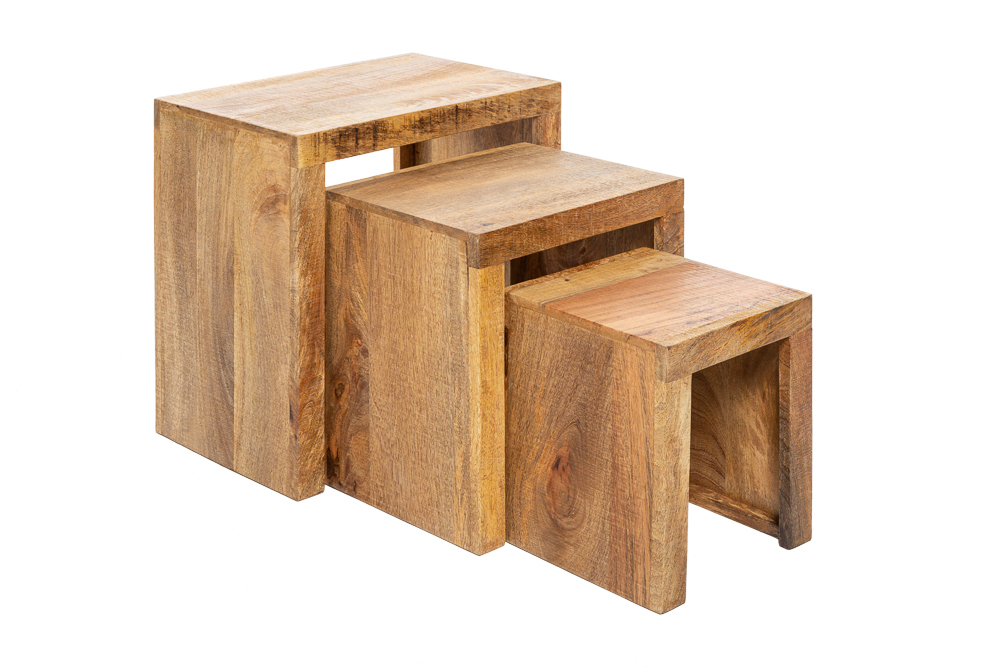 Massives 3er-Set Beistelltische MAKASSAR 45cm Mango natur Massivholz