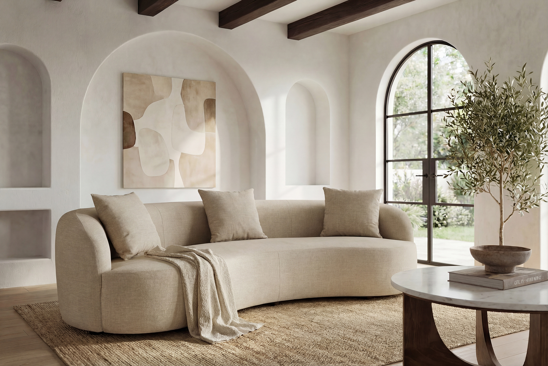 Modernes Sofa ATELIER 230cm beige Samt 3-Sitzer Couch inkl. Kissen