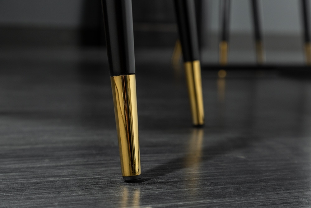 Eleganter Stuhl PARIS petrol Samt Ziersteppung Fußkappen gold Retro-Design mit Armlehnen