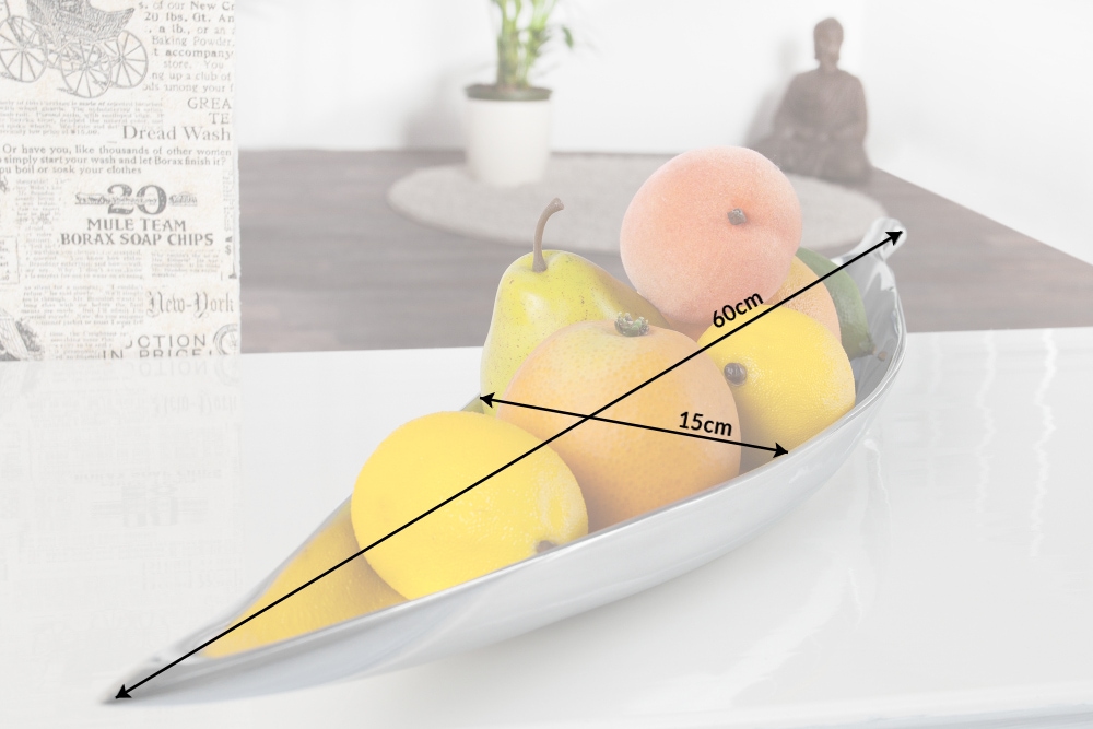 Handgearbeitete Deko Schale SILVER LEAF 60cm silber Aluminium