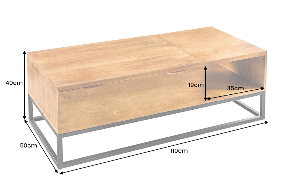Höhenverstellbarer Couchtisch MAKASSAR FUNCTION 110cm braun Mangoholz honey finish