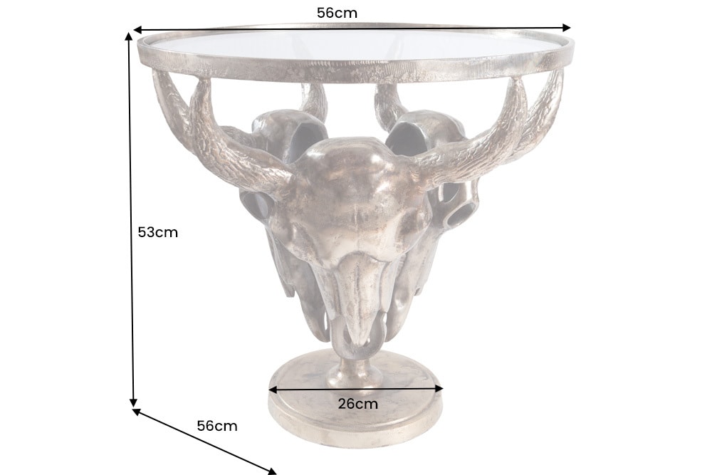 Extravaganter Couchtisch MATADOR 56cm bronze Stierkopf mit Glasplatte