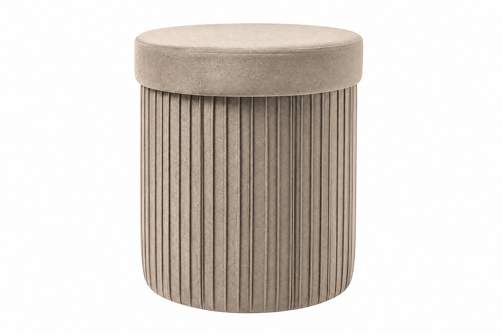 Runder Hocker ÉLAN 40cm champagner greige Samt faltbar mit Stauraum