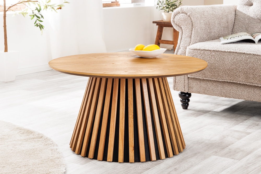 Runder Couchtisch VALHALLA WOOD 70cm natur Eichenholz Säulenfuß