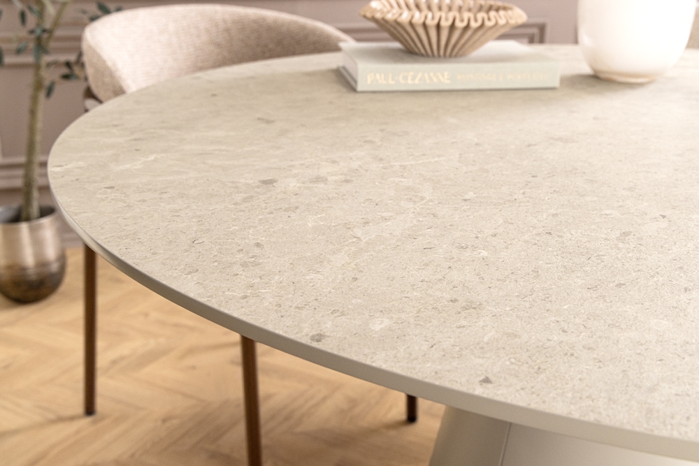 Runder Esstisch EN VOGUE 120cm matt grau Beton-Design mit Säulenfuß