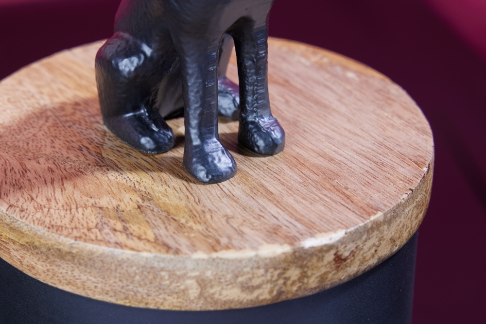 Design Dose PANTHER 20cm schwarz natur Mangoholz Panther-Figur Metall Dekoration