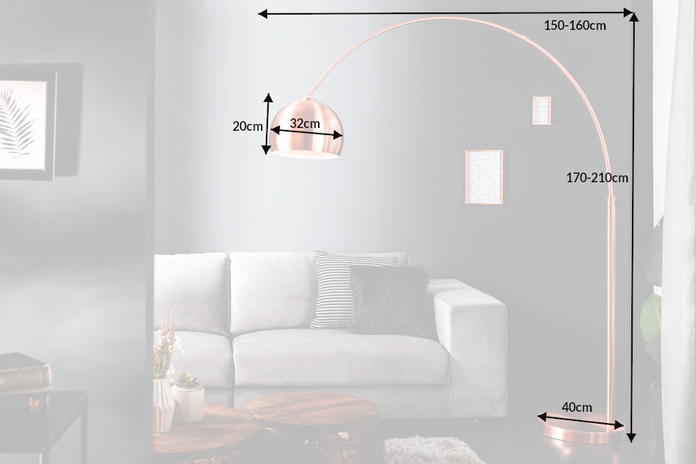 Ausziehbare Bogenlampe LOUNGE DEAL 170-210cm kupfer Stehlampe