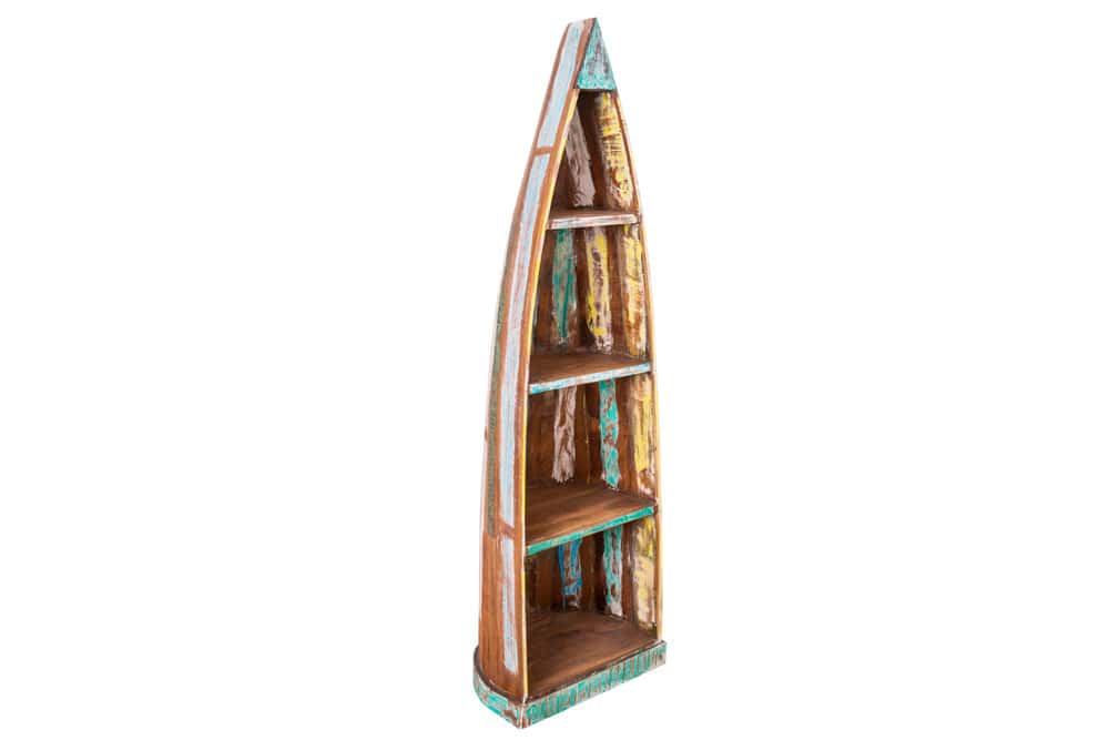 Dekoratives Bootsregal JAKARTA 190cm bunt Massivholz aus recycelten Fischerbooten Bücherregal
