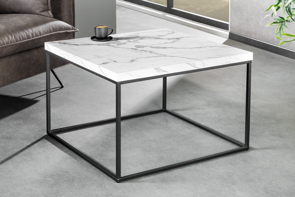 Moderner Couchtisch ARCHITECTURE 60cm weiß Marmor-Design Metallgestell
