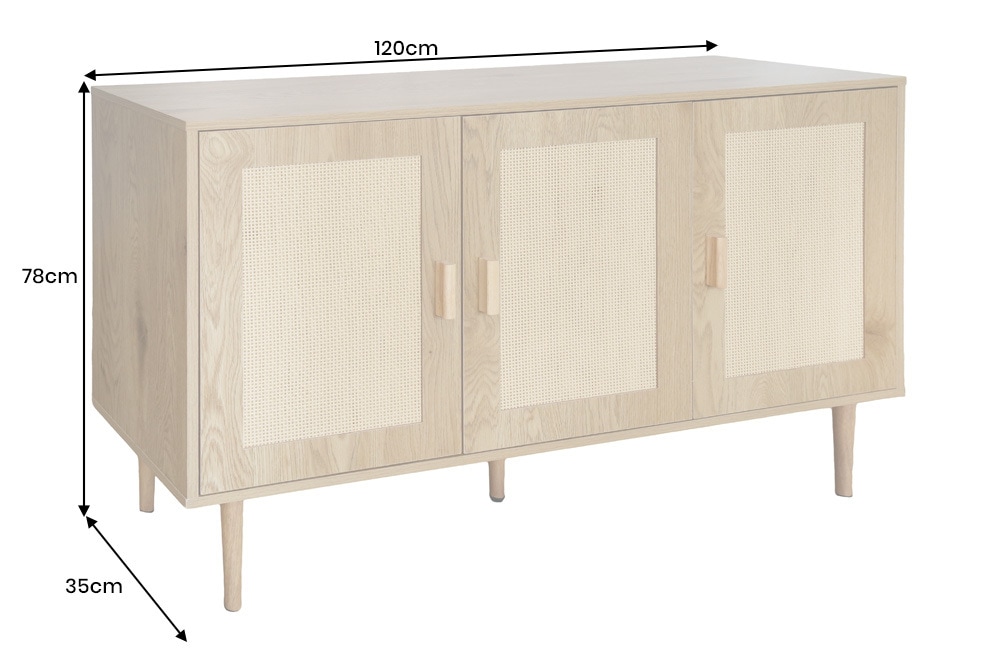 Design Sideboard VIENNA 120cm natur Wiener Geflecht Kommode