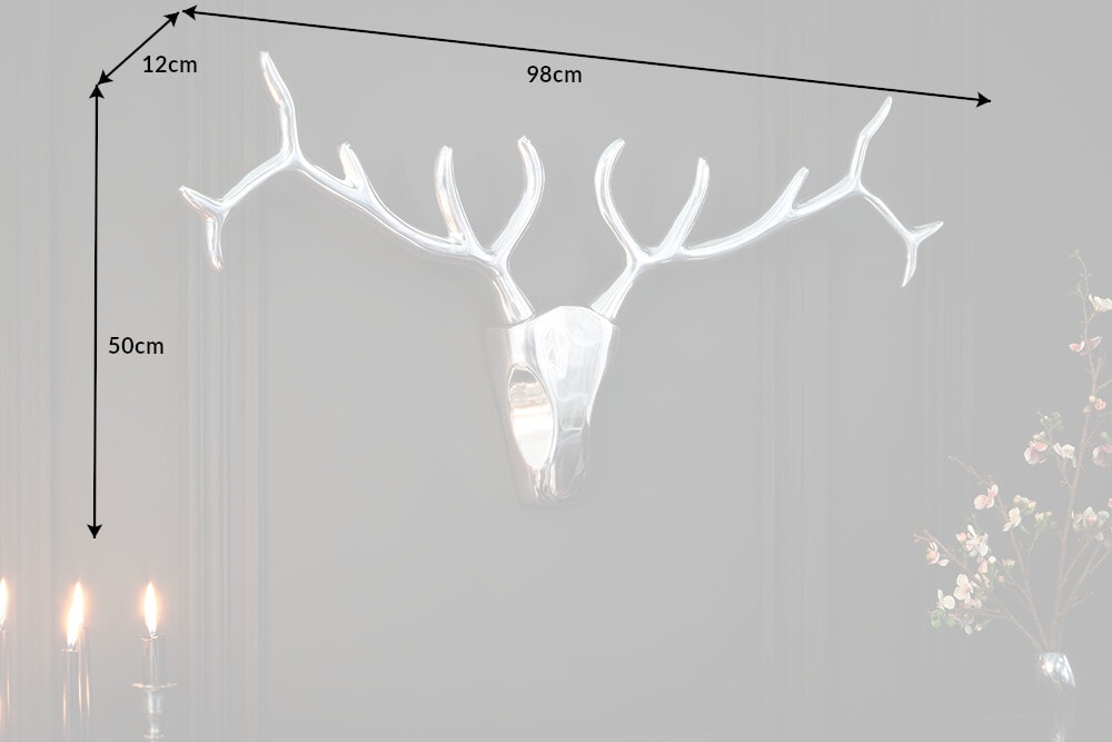 Moderne Wanddekoration VEADO 100cm silber Hirschgeweih