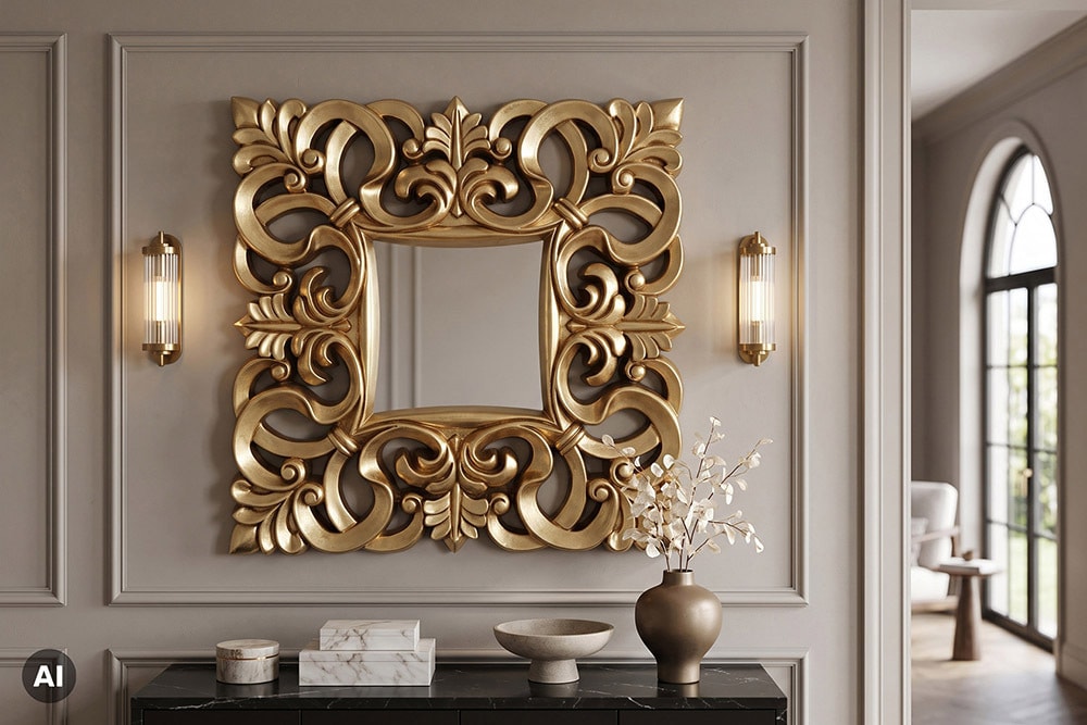 Eleganter Wandspiegel VENICE 75x75cm gold antik Barockstil