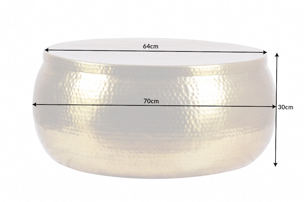 Runder Couchtisch ORIENT STORAGE 70cm gold Metall mit Stauraum Hammerschlag Design handmade