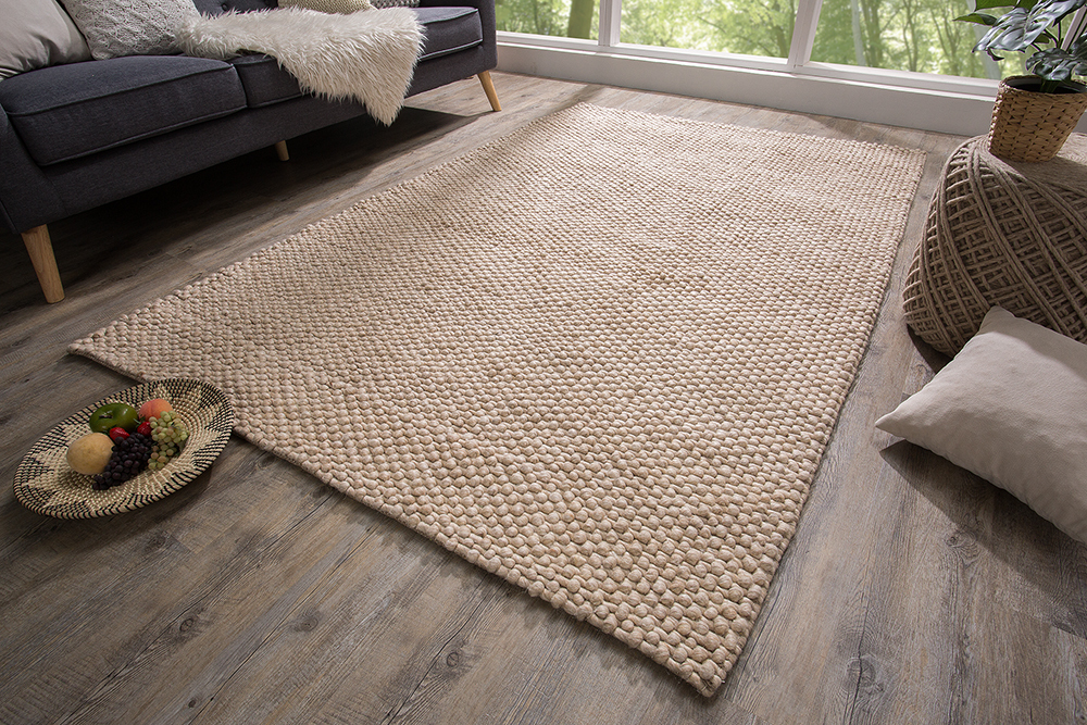 Handgearbeiteter Teppich WOOL 240x160cm beige aus Wolle