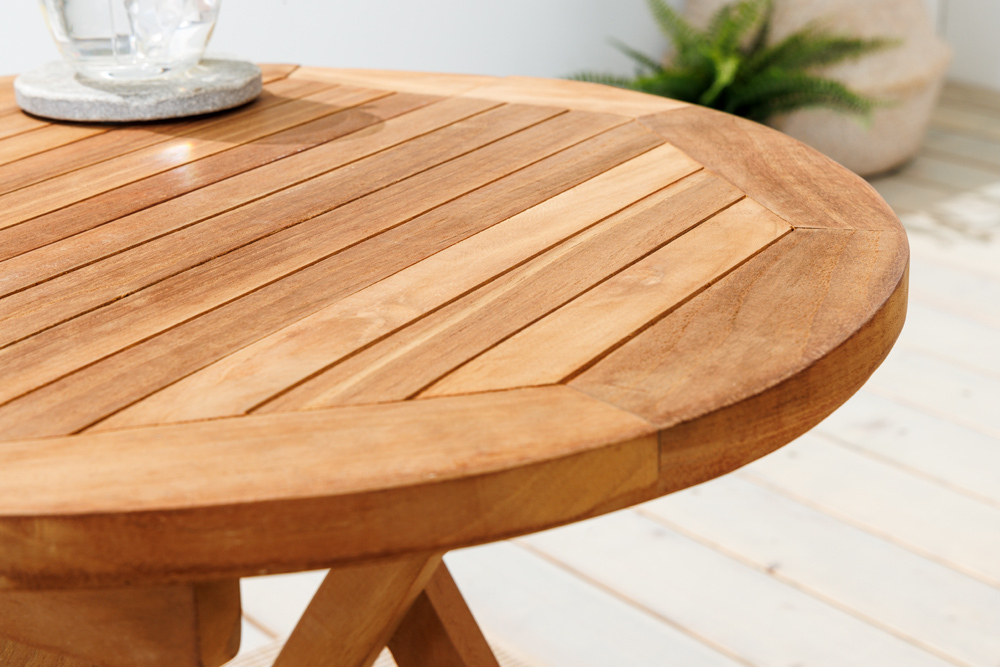 Massiver Gartenbeistelltisch EMPIRE TEAK 50cm natur Teakholz klappbar rund Outdoor