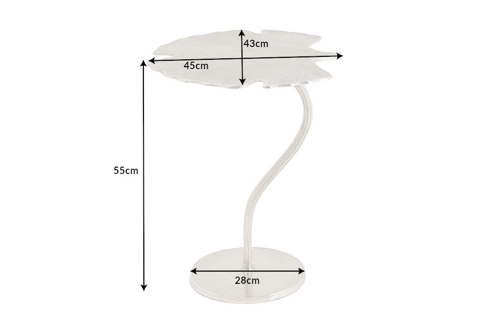 Dekorativer Beistelltisch GINKGO LEAF 55cm silber handmade Metall
