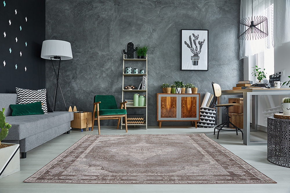 Orientalischer Baumwoll-Teppich PURE UNIQUE 240x160cm hellgrau geometrische Muster