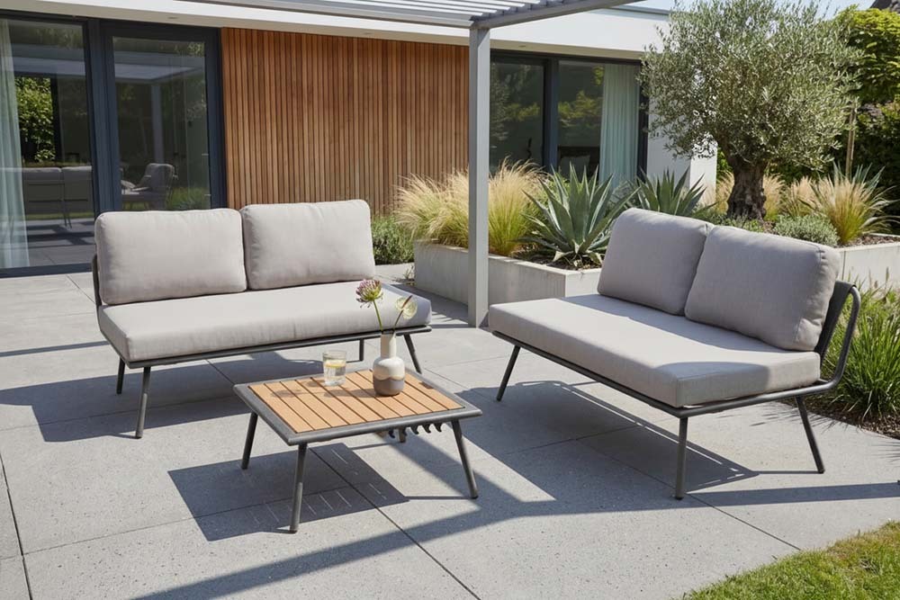 Outdoor Lounge Sitzgruppe MOBILE MODULAR anthrazit hellgrau mit Tisch wetterfest